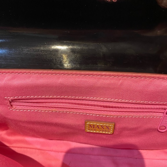 MAXX New York brand black patent clutch with cognac colour leather trim, classic - Picture 4 of 4